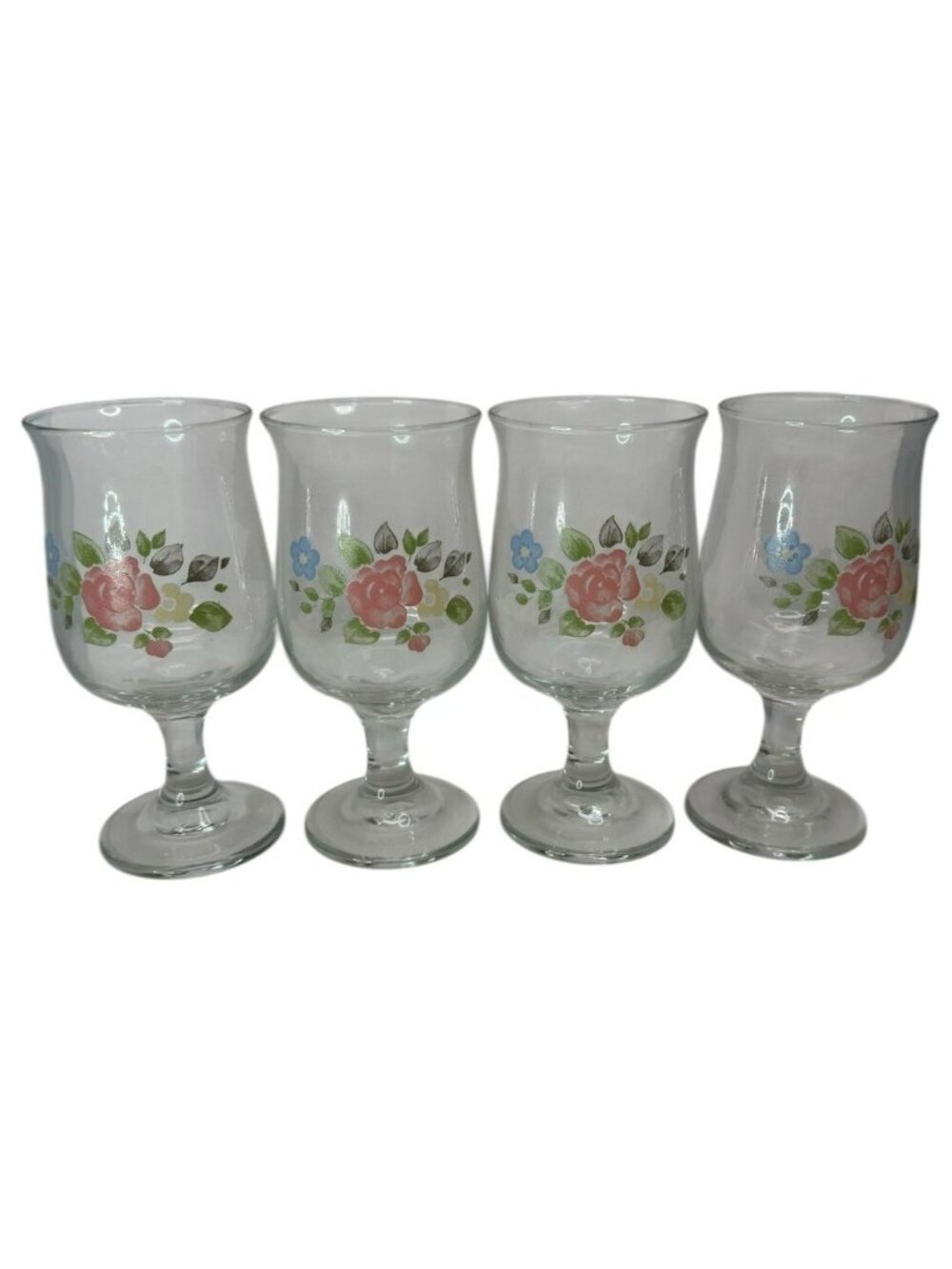 (4) Pfaltzgraff Perennials Tea Rose Glass Stemware 8 oz Wine Water Goblet Libbey